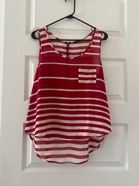 Timing/ Sweet Wreckage Red and White Striped Tank Top with pocket